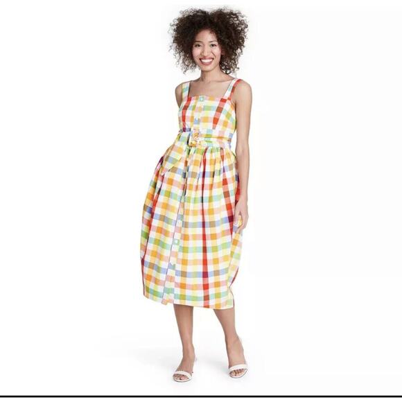 Christopher John Rogers for Target Size 4 Plaid Wide Strap Tie Waist Dress NWT - Picture 4 of 7